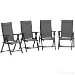 Outsunny Set 4 Scaune de Grădină Pliabile și Respirabile cu Brațe, din Oțel și Poliester, 56x69x106 cm, Gri