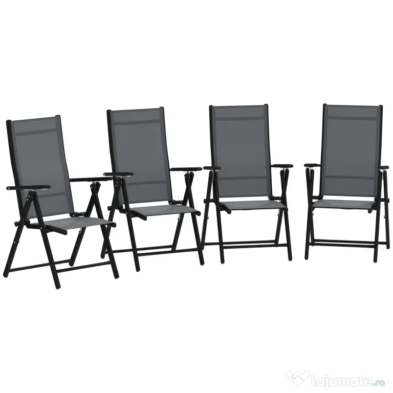 Outsunny Set de 4 Scaune Pliabile pentru Grădină cu Spătar și Șezut din Plasă, 56x69x106 cm, Gri | Aosom Romania