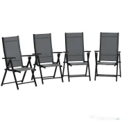 Outsunny Set de 4 Scaune Pliabile pentru Grădină cu Spătar și Șezut din Plasă, 56x69x106 cm, Gri | Aosom Romania 