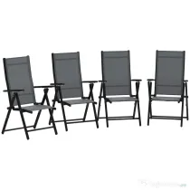 Outsunny Set de 4 Scaune Pliabile pentru Grădină cu Spătar și Șezut din Plasă, 56x69x106 cm, Gri | Aosom Romania
