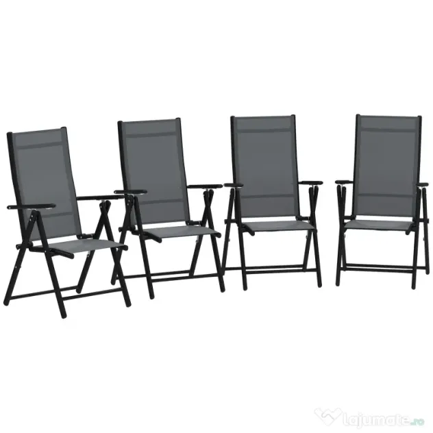 Outsunny Set de 4 Scaune Pliabile pentru Grădină cu Spătar și Șezut din Plasă, 56x69x106 cm, Gri | Aosom Romania