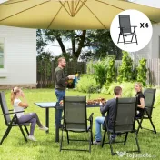 Outsunny Set de 4 Scaune Pliabile pentru Grădină cu Spătar și Șezut din Plasă, 56x69x106 cm, Gri | Aosom Romania 