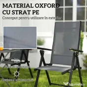Outsunny Set de 4 Scaune Pliabile pentru Grădină cu Spătar și Șezut din Plasă, 56x69x106 cm, Gri | Aosom Romania 
