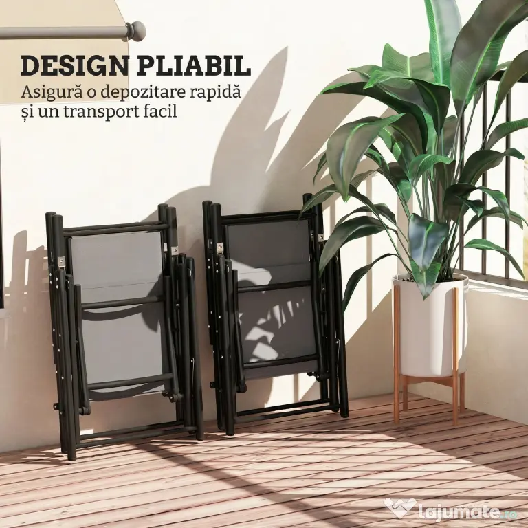 Outsunny Set de 4 Scaune Pliabile pentru Grădină cu Spătar și Șezut din Plasă, 56x69x106 cm, Gri | Aosom Romania