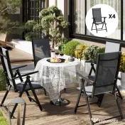 Outsunny Set de 4 Scaune Pliabile pentru Grădină cu Spătar și Șezut din Plasă, 56x69x106 cm, Gri | Aosom Romania 