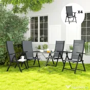 Outsunny Set de 4 Scaune Pliabile pentru Grădină cu Spătar și Șezut din Plasă, 56x69x106 cm, Gri | Aosom Romania 
