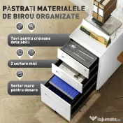 Vinsetto Dulap cu Sertare pentru Birou cu 5 Roți, 3 Sertare cu Încuietoare și Chei, 30x43.5x60 cm, Alb | Aosom Romania 