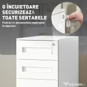 Vinsetto Dulap cu Sertare pentru Birou cu 5 Roți, 3 Sertare cu Încuietoare și Chei, 30x43.5x60 cm, Alb | Aosom Romania 