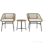 Outsunny Set Bistro din 3 Piese cu Măsuță de Cafea cu Blat de Sticlă și 2 Scaune, Φ45x46 cm, Natural | Aosom Romania 
