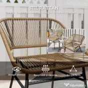 Outsunny Set Bistro din 3 Piese cu Măsuță de Cafea cu Blat de Sticlă și 2 Scaune, Φ45x46 cm, Natural | Aosom Romania 