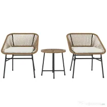 Outsunny Set de Grădină 3 Piese din Ratan PE și Oțel cu 2 Scaune cu Perne și Masă Rotundă, Multicolor