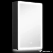HOMCOM Dulap cu Oglindă pentru Baie cu Lumini LED și Priză pentru Aparat de Ras, Dulap Suspendat cu Funcție Anti-Ceață, Reglare Luminozitate, 3 Culori, Negru | Aosom Romania