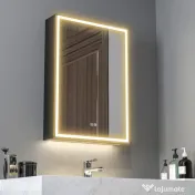 HOMCOM Dulap cu Oglindă pentru Baie cu Lumini LED și Priză pentru Aparat de Ras, Dulap Suspendat cu Funcție Anti-Ceață, Reglare Luminozitate, 3 Culori, Negru | Aosom Romania