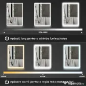 HOMCOM Dulap cu Oglindă pentru Baie cu Lumini LED și Priză pentru Aparat de Ras, Dulap Suspendat cu Funcție Anti-Ceață, Reglare Luminozitate, 3 Culori, Negru | Aosom Romania