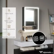 HOMCOM Dulap cu Oglindă pentru Baie cu Lumini LED și Priză pentru Aparat de Ras, Dulap Suspendat cu Funcție Anti-Ceață, Reglare Luminozitate, 3 Culori, Negru | Aosom Romania
