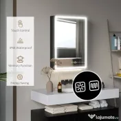 HOMCOM Dulap cu Oglindă pentru Baie cu Lumini LED și Priză pentru Aparat de Ras, Dulap Suspendat cu Funcție Anti-Ceață, Reglare Luminozitate, 3 Culori, Negru | Aosom Romania