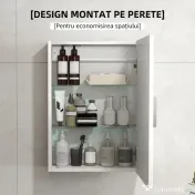 HOMCOM Dulap de Perete pentru Baie cu Rafturi Reglabile din Sticlă Securizată, 40x15x55 cm, Alb lucios | Aosom Romania