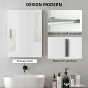 HOMCOM Dulap de Perete pentru Baie cu Rafturi Reglabile din Sticlă Securizată, 40x15x55 cm, Alb lucios | Aosom Romania