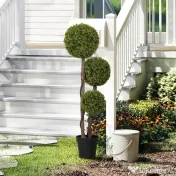 HOMCOM Plantă Artificială de Buxus cu 3 Sfere, Ghiveci Inclus și Bază Întărită, Ø19,5x115 cm, Verde | Aosom Romania