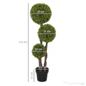 HOMCOM Plantă Artificială de Buxus cu 3 Sfere, Ghiveci Inclus și Bază Întărită, Ø19,5x115 cm, Verde | Aosom Romania