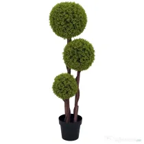 HOMCOM Plantă Artificială de Buxus cu 3 Sfere, Ghiveci Inclus și Bază Întărită, Ø19,5x115 cm, Verde