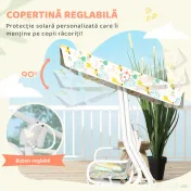 AIYAPLAY Leagăn pentru Copii cu Copertină Reglabilă și Centură de Siguranță, 120x112x75 cm, Alb | Aosom Romania 