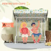 AIYAPLAY Leagăn pentru Copii cu Copertină Reglabilă și Centură de Siguranță, 120x112x75 cm, Alb | Aosom Romania 