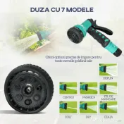 Outsunny Suport pentru Furtun de Grădină Retractabil cu Furtun de Apă 30+2 m, 7 Moduri, Negru