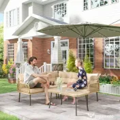 Outsunny Set de Mobilier de Grădină din 4 Piese cu 2 Canapele,  Fotoliu de Colț și Măsuță de Cafea, 100x68x74 cm, Bej | Aosom Romania 