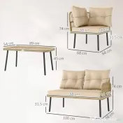 Outsunny Set de Mobilier de Grădină din 4 Piese cu 2 Canapele,  Fotoliu de Colț și Măsuță de Cafea, 100x68x74 cm, Bej | Aosom Romania 