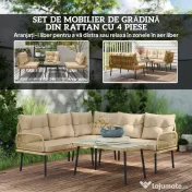 Outsunny Set de Mobilier de Grădină din 4 Piese cu 2 Canapele,  Fotoliu de Colț și Măsuță de Cafea, 100x68x74 cm, Bej | Aosom Romania 