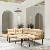 Outsunny Set de Mobilier de Grădină din 4 Piese cu 2 Canapele,  Fotoliu de Colț și Măsuță de Cafea, 100x68x74 cm, Bej | Aosom Romania 