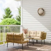 Outsunny Set de Mobilier de Grădină din 4 Piese cu 2 Canapele,  Fotoliu de Colț și Măsuță de Cafea, 100x68x74 cm, Bej | Aosom Romania 