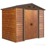 Outsunny Căsuță de Grădină Porta Unelte cu Uși Glisante și Părți cu Efect de Lemn, 2.3x1.5x2 m, Maro