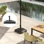 Outsunny Bază pentru Umbrelă cu Roți și 2 Frâne, Bază Reumplibilă din HDPE pentru Umbrelă cu Nisip 25 kg sau Apă 19 kg, pentru Stâlpi de Ø38/48 mm, 48x48x32,5 cm, Negru | Aosom Romania 