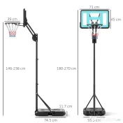 SPORTNOW Coș de Baschet Exterior Reglabil de la 146-236 cm cu Roți și Bază Umplută, Negru 