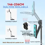 SPORTNOW Coș de Baschet Exterior Reglabil de la 146-236 cm cu Roți și Bază Umplută, Negru 