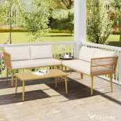 Outsunny Set Mobilier de Grădină din 4 Piese cu 2 Canapele și 2 Măsuțe de Cafea, 116x65x70 cm, Alb Crem | Aosom Romania 