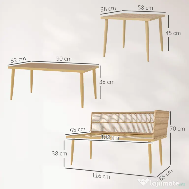 Outsunny Set Mobilier de Grădină din 4 Piese cu 2 Canapele și 2 Măsuțe de Cafea, 116x65x70 cm, Alb Crem | Aosom Romania