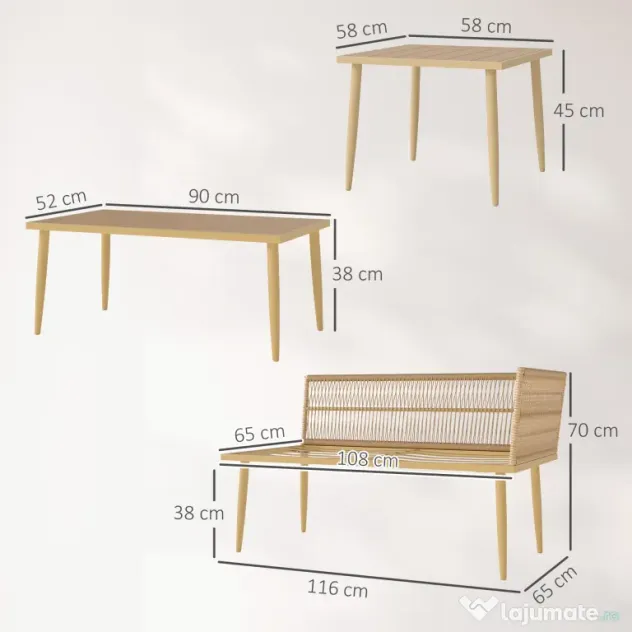 Outsunny Set Mobilier de Grădină din 4 Piese cu 2 Canapele și 2 Măsuțe de Cafea, 116x65x70 cm, Alb Crem | Aosom Romania