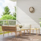 Outsunny Set Mobilier de Grădină din 4 Piese cu 2 Canapele și 2 Măsuțe de Cafea, 116x65x70 cm, Alb Crem | Aosom Romania 