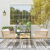 Outsunny Set Mobilier de Grădină din 4 Piese cu 2 Canapele și 2 Măsuțe de Cafea, 116x65x70 cm, Alb Crem | Aosom Romania 