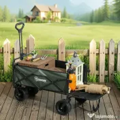 Outsunny Cărucior de Grădină 95L Pliabil cu Panou Rabatabil, din Oțel și Poliester, 125x48x78-102 cm, Verde 