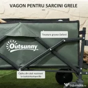 Outsunny Cărucior de Grădină 95L Pliabil cu Panou Rabatabil, din Oțel și Poliester, 125x48x78-102 cm, Verde 
