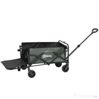 Outsunny Cărucior Pliabil de Grădină cu Deschidere Posterioară, Roți, Buzunare de Depozitare și Mâner, 125x48x78-102 cm, Verde | Aosom Romania 