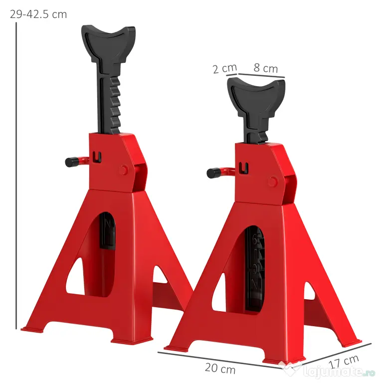 HOMCOM Set de 2 Suporturi pentru Mașină cu Înălțime de Ridicare Reglabilă, 20x17x29-42,5 cm, Roșu