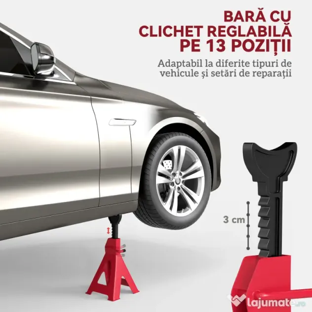 HOMCOM Set de 2 Suporturi pentru Mașină cu Înălțime de Ridicare Reglabilă, 20x17x29-42,5 cm, Roșu