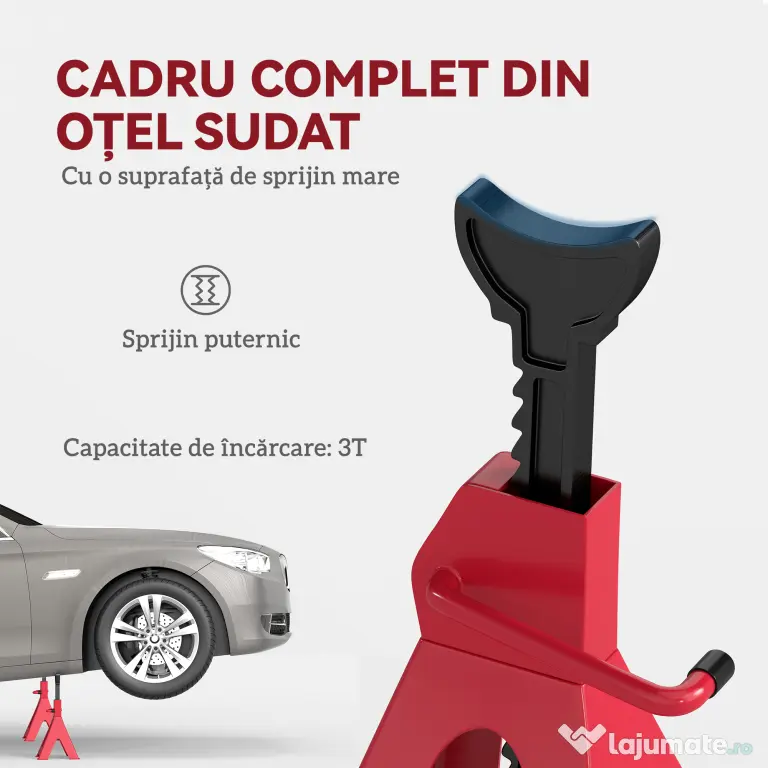 HOMCOM Set de 2 Suporturi pentru Mașină cu Înălțime de Ridicare Reglabilă, 20x17x29-42,5 cm, Roșu