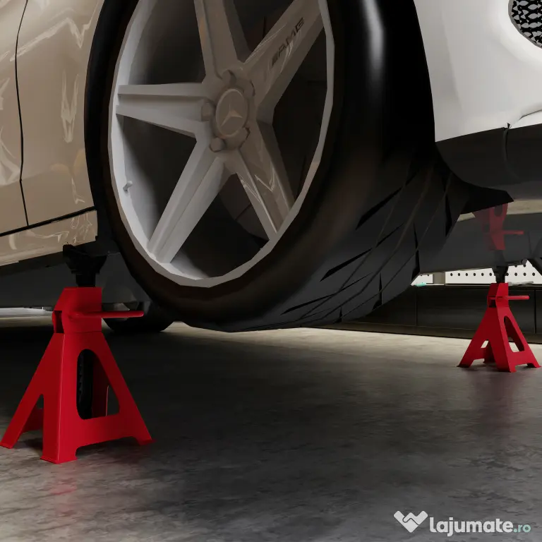 HOMCOM Set de 2 Suporturi pentru Mașină cu Înălțime de Ridicare Reglabilă, 20x17x29-42,5 cm, Roșu