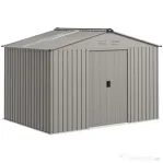 Outsunny Casă de Grădină 4,9 m² 277x195x192 cm cu 2 Uși Glisante, Acoperiș Înclinat și 4 Grile Gri Argintiu